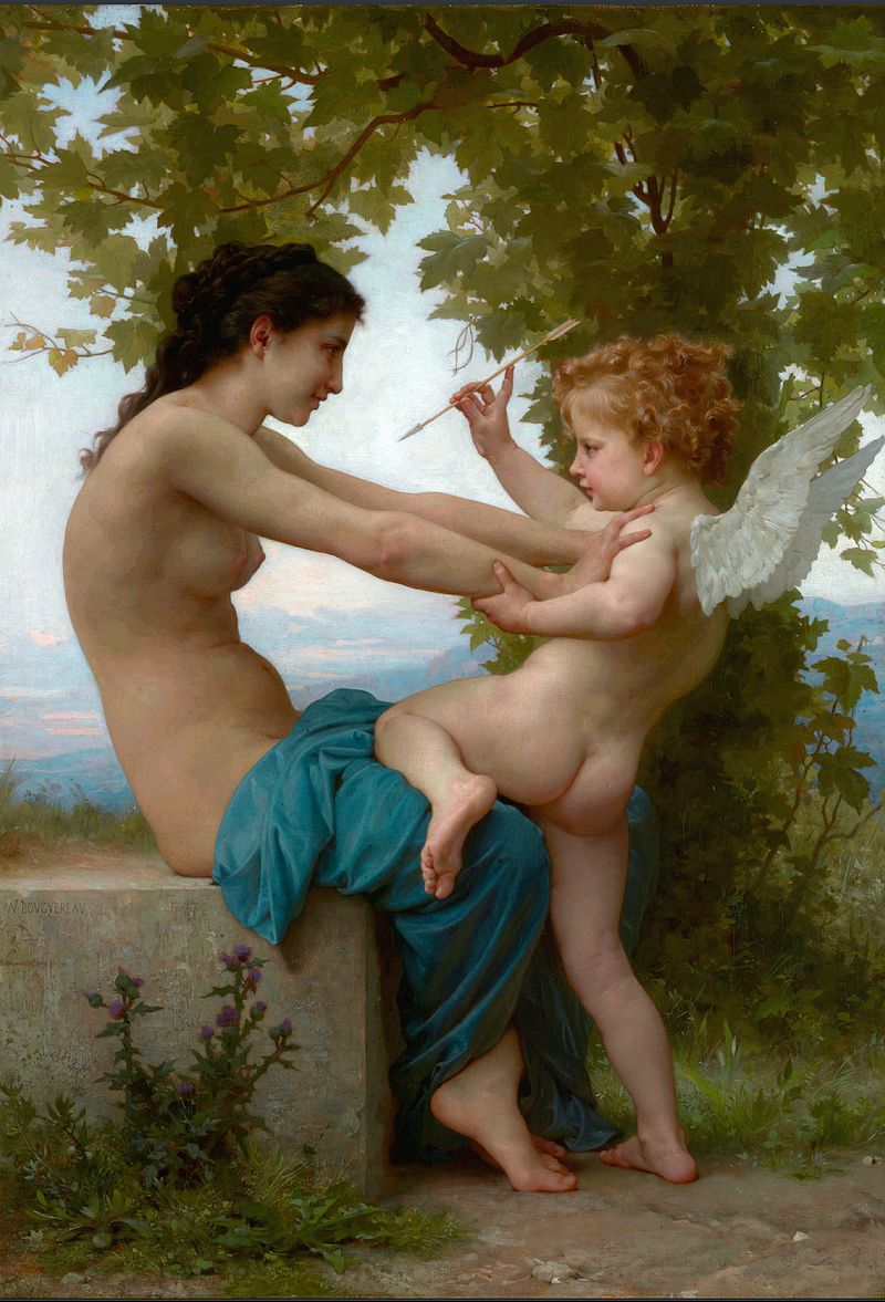 William-Adolphe Bouguereau "A Young Girl Defending Herself Against Eros" (1880)