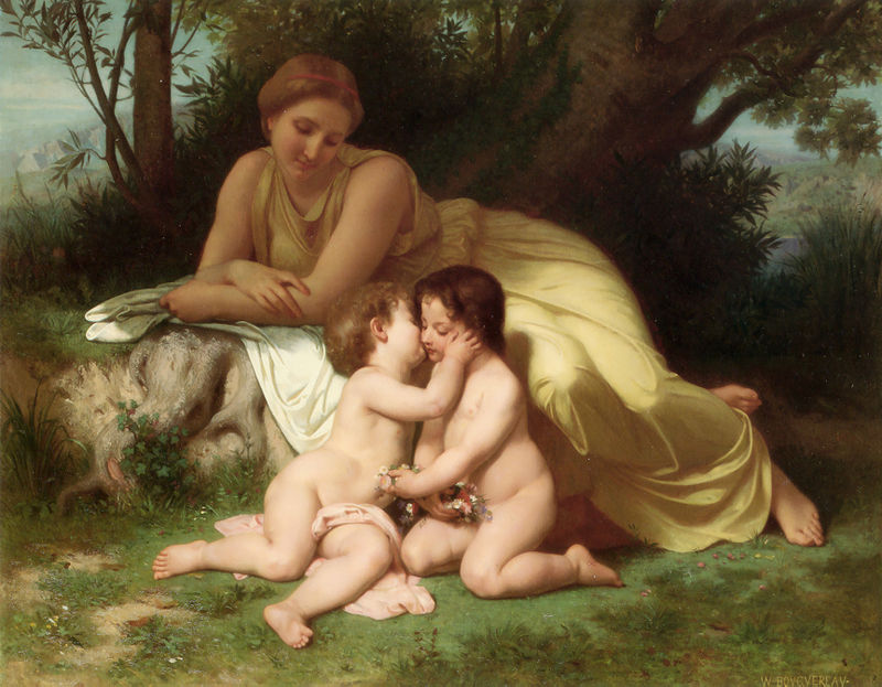 William-Adolphe Bouguereau "Young Woman Contemplating Two Embracing Children" (1861)